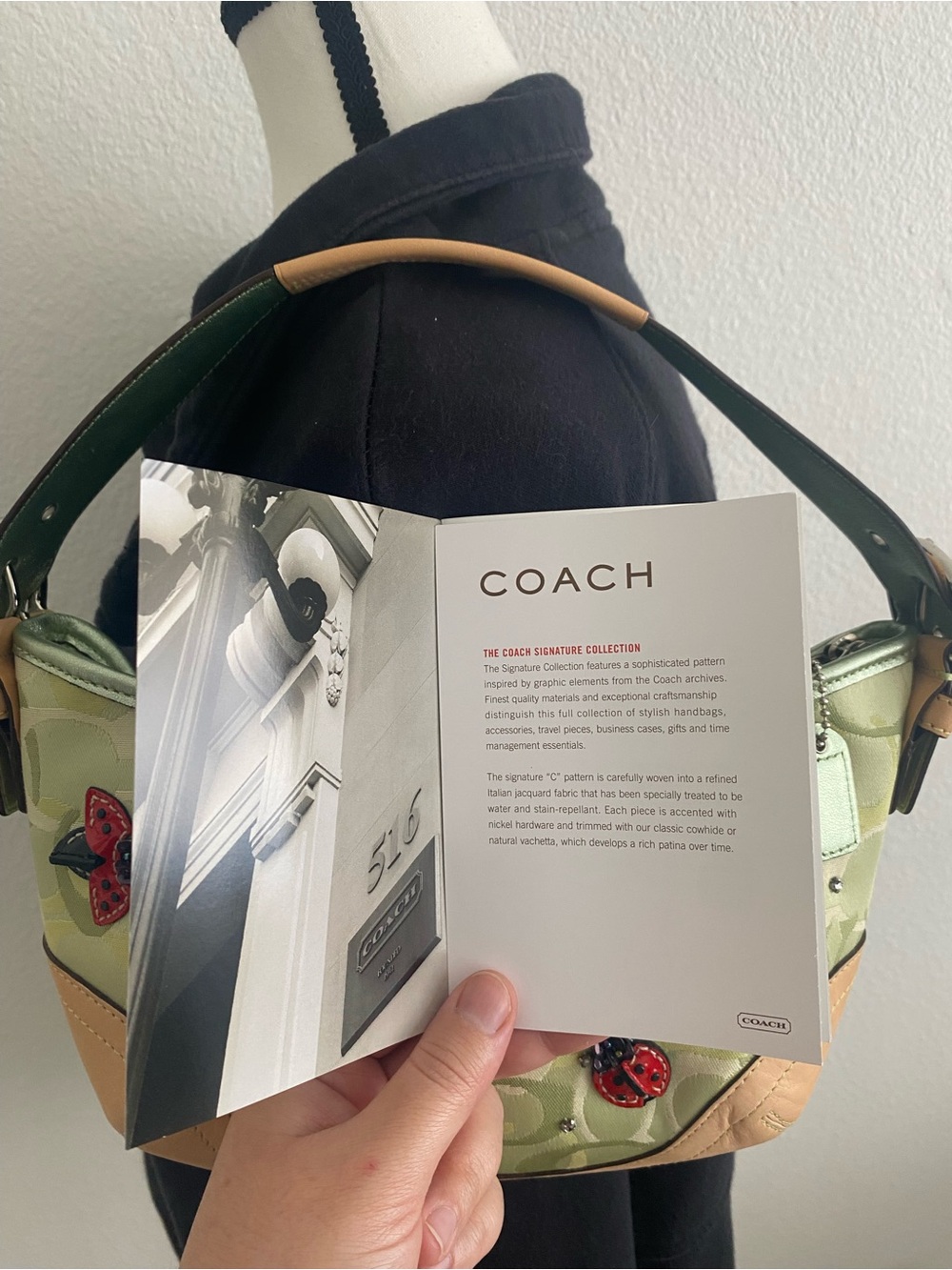 Coach Green Signature Canvas Shoulder Bag with Tan Leather Trim - Picture 10 of 12